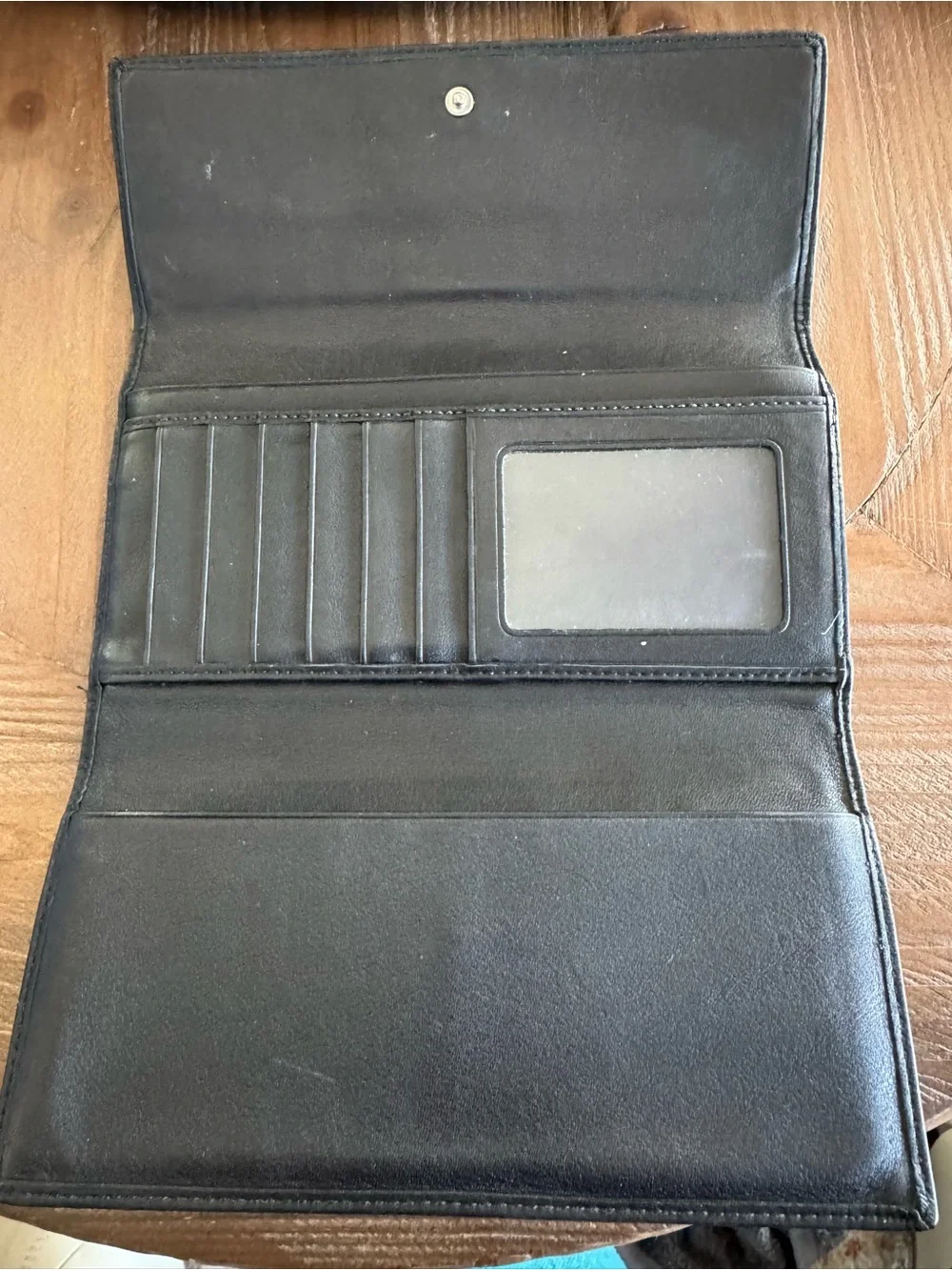 Coach Black Leather Wallet with White Contrast Stitching